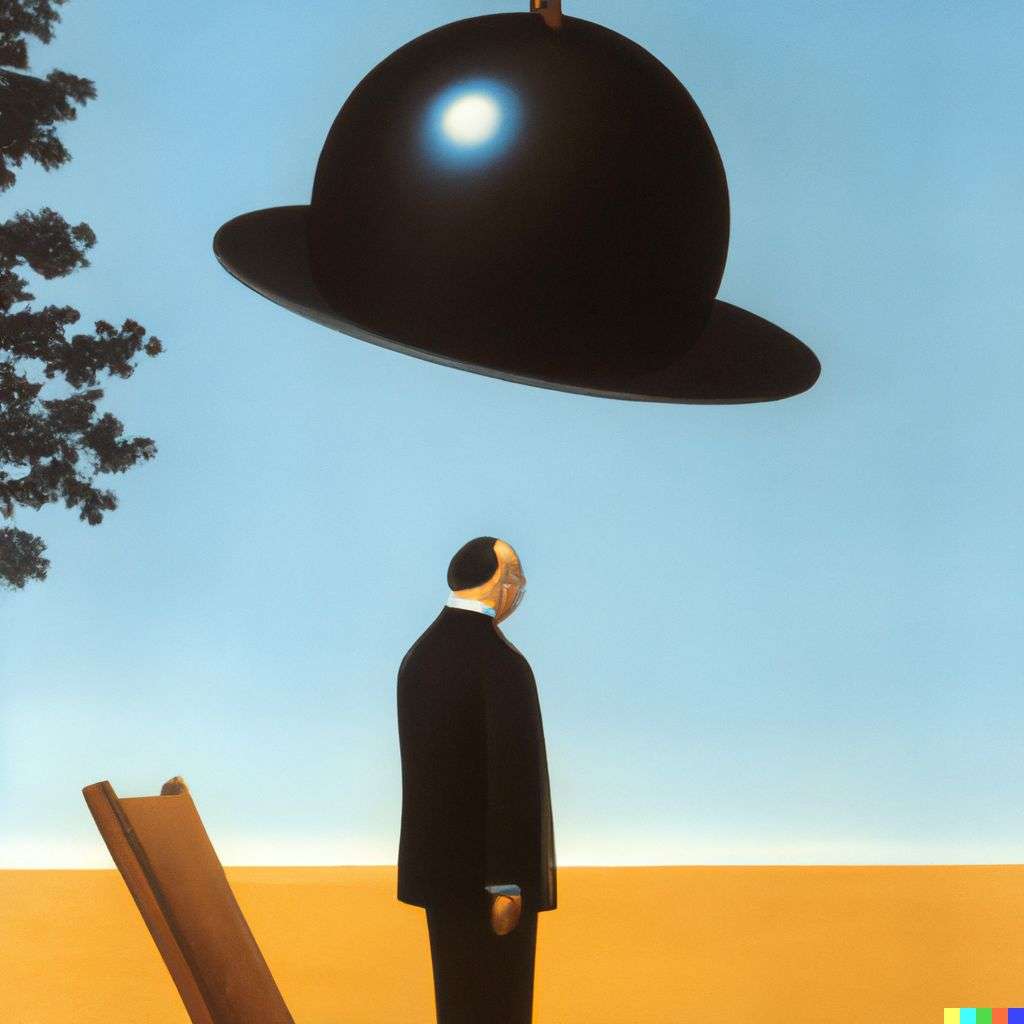 the discovery of gravity, painting by Rene Magritte